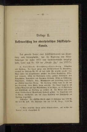 Beilage II. Kostenanschlag des oberrheinischen Schifffahrts-Canals.