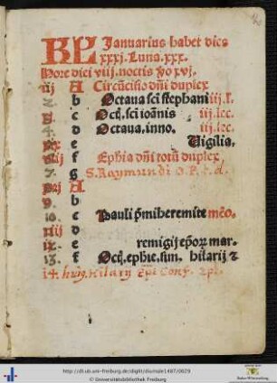Kalendarium mit handschriftlichen Korrekturen