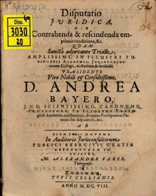Disp. ... de contrahenda et rescindenda emptione