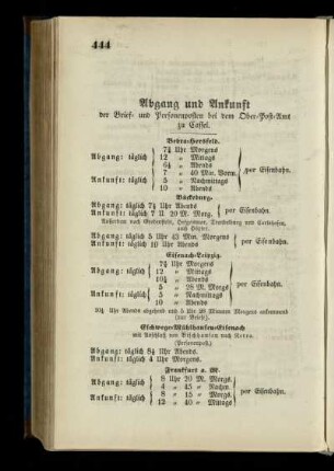 Abgang und Ankunft der Brief- und Personenposten bei dem Ober-Post-Amt zu Cassel