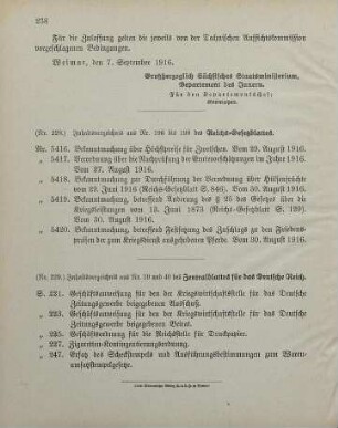 Nr. 228: Inhaltsverzeichnis aus Nr. 196 bis 198 des Reichs-Gesetzblattes