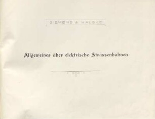 Allgemeines über elektrische Strassenbahnen