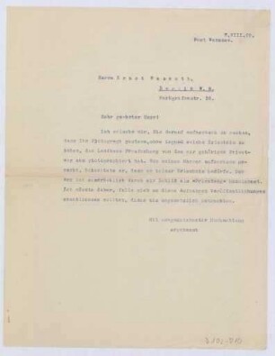 Schreiben an Ernst Wasmuth, Berlin (Brief)