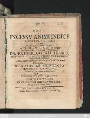 De Incessv Animi Indice : Dissertatio Moralis