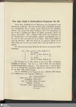 Das Kgl. Sächs. 6. Feldartillerie-Regiment Nr. 68
