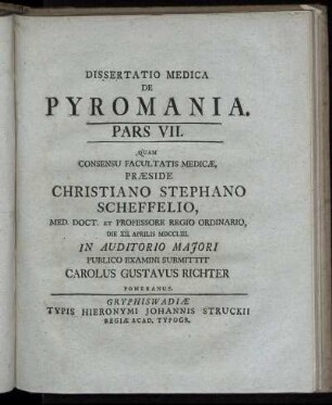 Ps. 7: Dissertatio Medica De Pyromania. Ps. 7