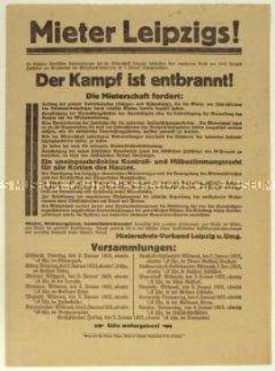Aufruf des Leipziger Mieterschutz-Verbandes zu Versammlungen vom 2. bis 4. Januar 1923 gegen Mietpreiserhöhungen