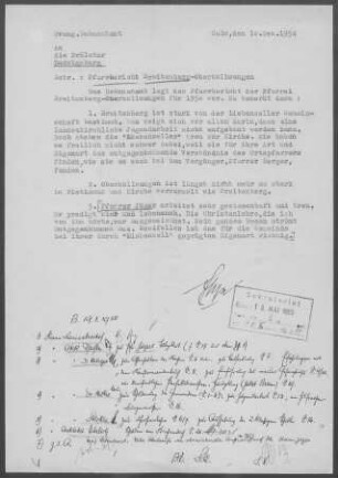 Breitenberg-Oberkollwangen: Pfarrbericht 1954