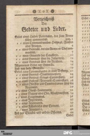 Verzeichnis Der Gebeter und Lieder.
