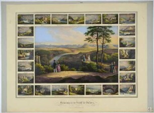 Die Sächsische und die Böhmische Schweiz in einer großen (Aussicht von der Bastei) und 22 kleinen Ansichten auf einem Bilderbogen