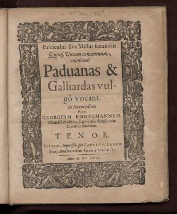 Georg Engelmann: Fasciculus sive missus secundus quinque vocum. Tenore