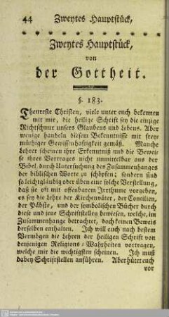 Zweytes Hauptstück, von der Gottheit
