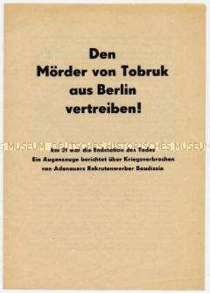 Aufruf der SED an Jugend Westberlins gegen Zwangsrekrutierung und Auftritt von Baudissin