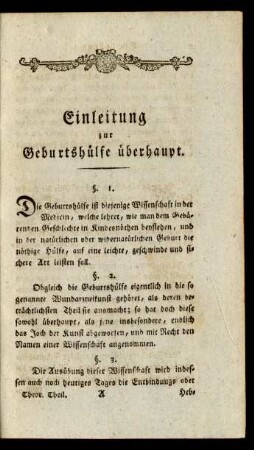 Einleitung zur Geburtshülfe überhaupt