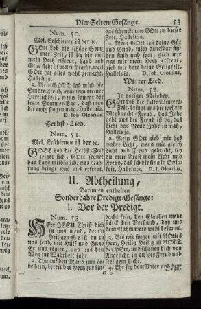 II. Abtheilung, darinnen enthalten sonderbahre Predigt-Gesänge.
