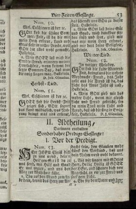 II. Abtheilung, darinnen enthalten sonderbahre Predigt-Gesänge.