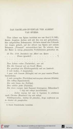 Das Nachlass-Inventar von Albert van Spiers