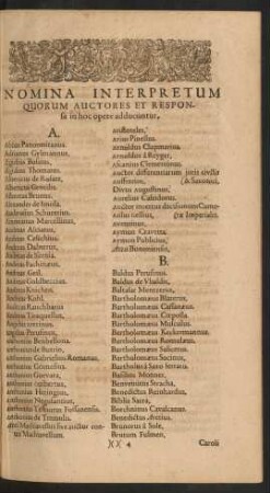 Nomina Interpretum Quorum Auctores Et Responsa in hoc opere adducuntur