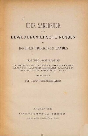 Über Sanddruck und Bewegungs-Erscheinungen im Inneren trockenen Sandes
