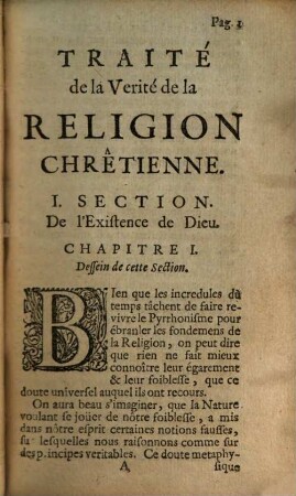 Traité De La Verité De La Religion Chrêtienne. 1, Première Partie, Où l'on établit la Religion Chrétienne par ses propres caracteres