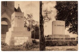 Kugeldenkmal in Möckern (Abb. links), Galgenbergdenkmal (Abb. rechts) [Serie 005, Leipzigs Denkmäler der Völkerschlacht 1813]
