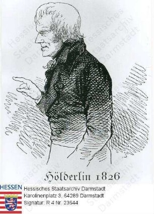 Hölderlin, Friedrich (1770-1843) / Porträt im Profil, Halbfigur, mit Bildlegende