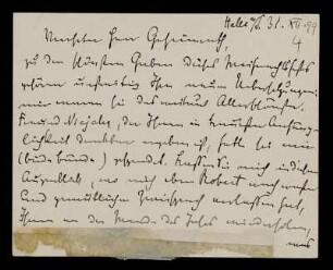 Nr. 4. Brief von Konrad Burdach an Ulrich von Wilamowitz-Moellendorff. Halle (Saale), 31.12.1899