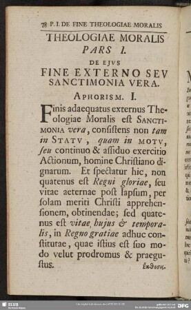 Pars I. De Ejus Fine Externo Seu Sanctimonia Vera