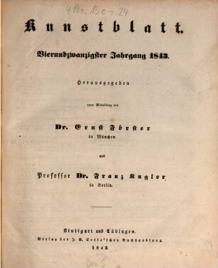Morgenblatt für gebildete Leser. Kunstblatt. 1843