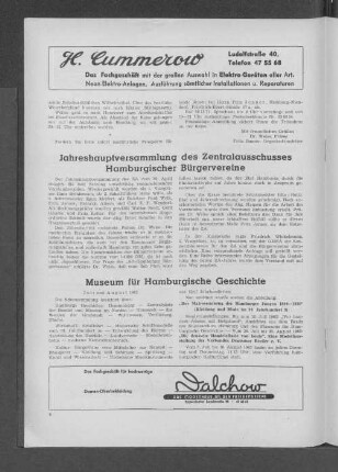 Jahreshauptversammlung des Zentralausschusses Hamburgischer Bürgervereine