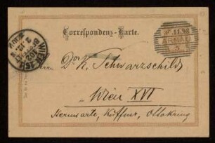 Nr. 10 Postkarte von Samuel Oppenheim an Karl Schwarzschild. Arnau, 30.11.1898