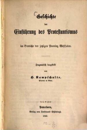 Geschichte der Einführung des Protestantismus im Bereiche der jetzigen Provinz Westfalen