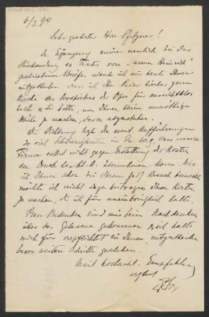 Brief an Hans Pfitzner : 06.02.1894