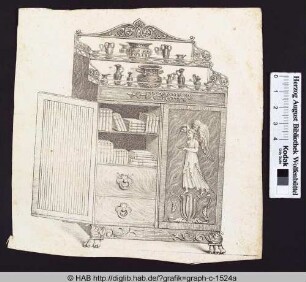 Schrank mit Vasen und Büchern