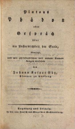 Phädon, oder Gespräch über die Unsterblichkeit der Seele
