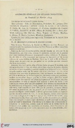 Assemblée générale des membres fondateurs du vendredi 20 février 1874
