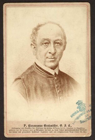 Porträt Hieronymus Gratzmüller : Foto-/Bildersammlung Stenografische Sammlung. Porträt Hieronymus Gratzmüller. Photographie nach Lithographie (um 1884). Dresden: SLUB P a 0860