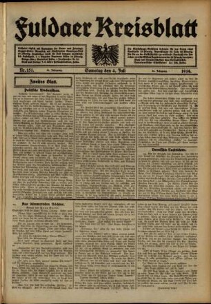 Zweite Ausgabe vom Samstag, den 04. Juli 1914.