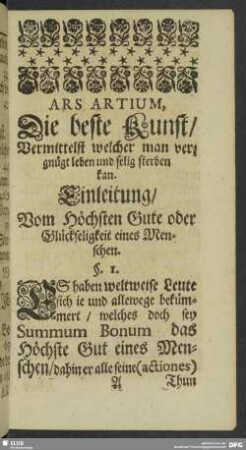 Einleitung, Vom Höchsten Gute der Glückseligkeit eines Menschen