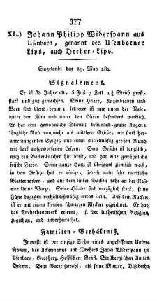 XL.) Johann Philipp Widerspann aus Usenborn, genannt der Usenborner Lips, auch Dreher-Lips.