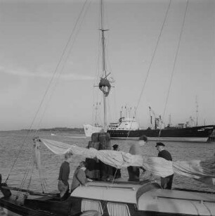 Stralsund. Hafen, im Vordergrund Segelschiff