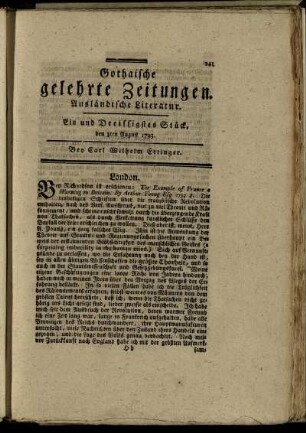 Ein und Dreissigstes Stück, den 3ten August 1793.