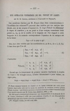 SUR QUELQUES THÉORÈMES DE MM. FOURET ET JAMET.