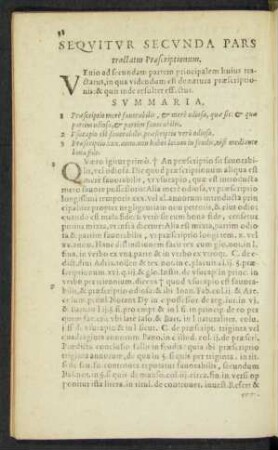 Sequitur Secunda Pars tractatus Praescriptionum.