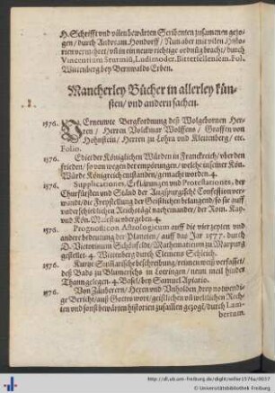 Mancherley Bücher in allerley Künsten/ und andern Sachen.