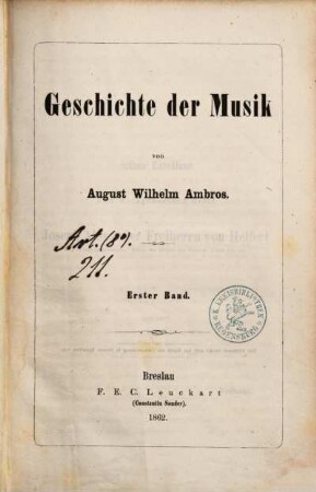 Geschichte der Musik : mit zahlreichen Notenbeispielen und Musikbeilagen. 1