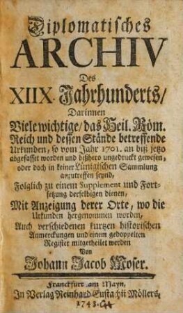 Diplomatisches Archiv des XIIX. Jahrhunderts