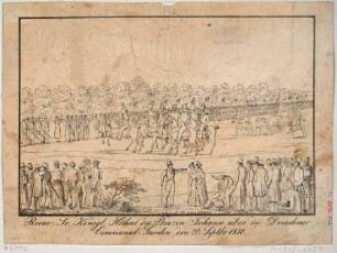 Militärparade der Kommunalgarde durch Johann Herzog von Sachsen (1801-1873, seit 1854 König von Sachsen) in Dresden am 26. September 1830