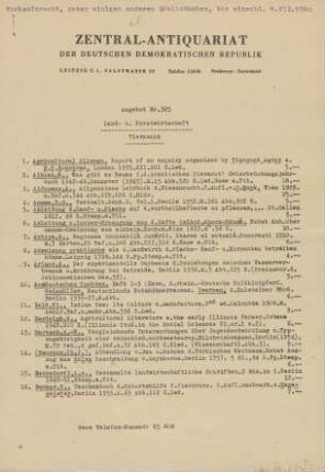 Nr. 325: Land- und Forstwirtschaft Tierzucht