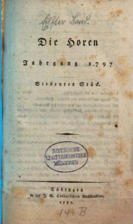 Die Horen : eine Monatsschrift. 11 = Jg. 3, Stück 7/9. 1797